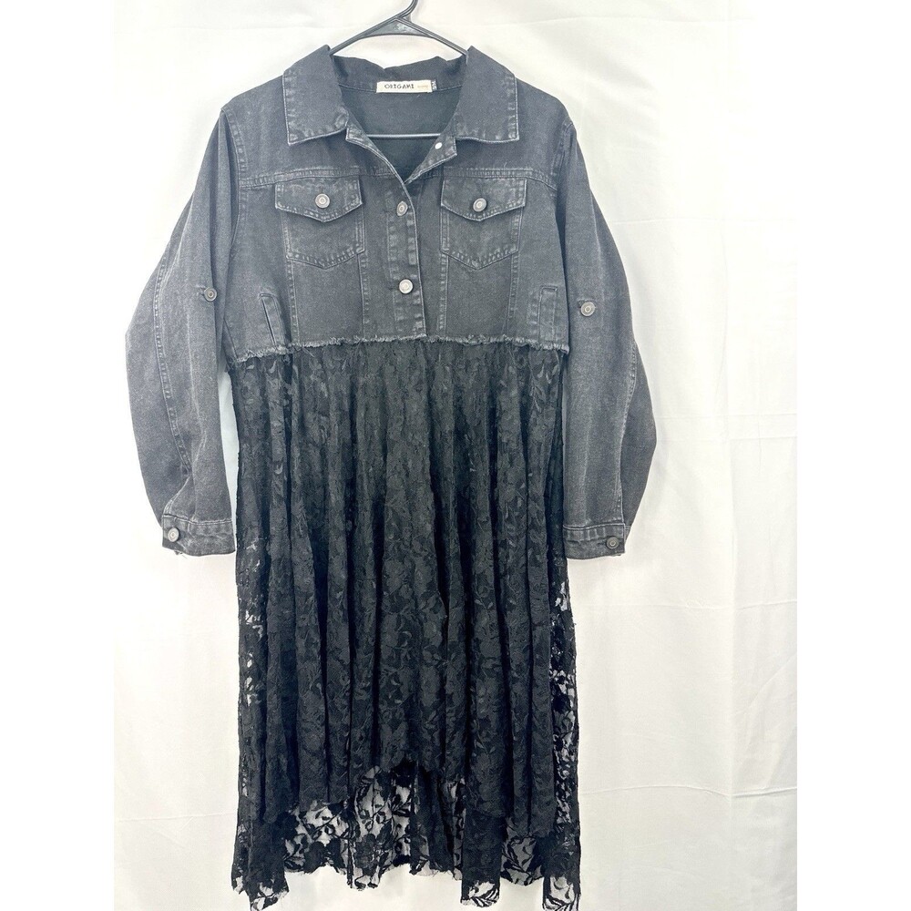 Origami Jacket Duster Lace Hi Low Mixed Media Boho Grunge Festival Style Sz S/M - Picture 2 of 11